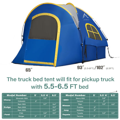 Pickup Truck Tent, Waterproof PU2000mm Double Layer for 6.5 FT Truck Bed, Portable Truck Bed Tent for Camping, Blue