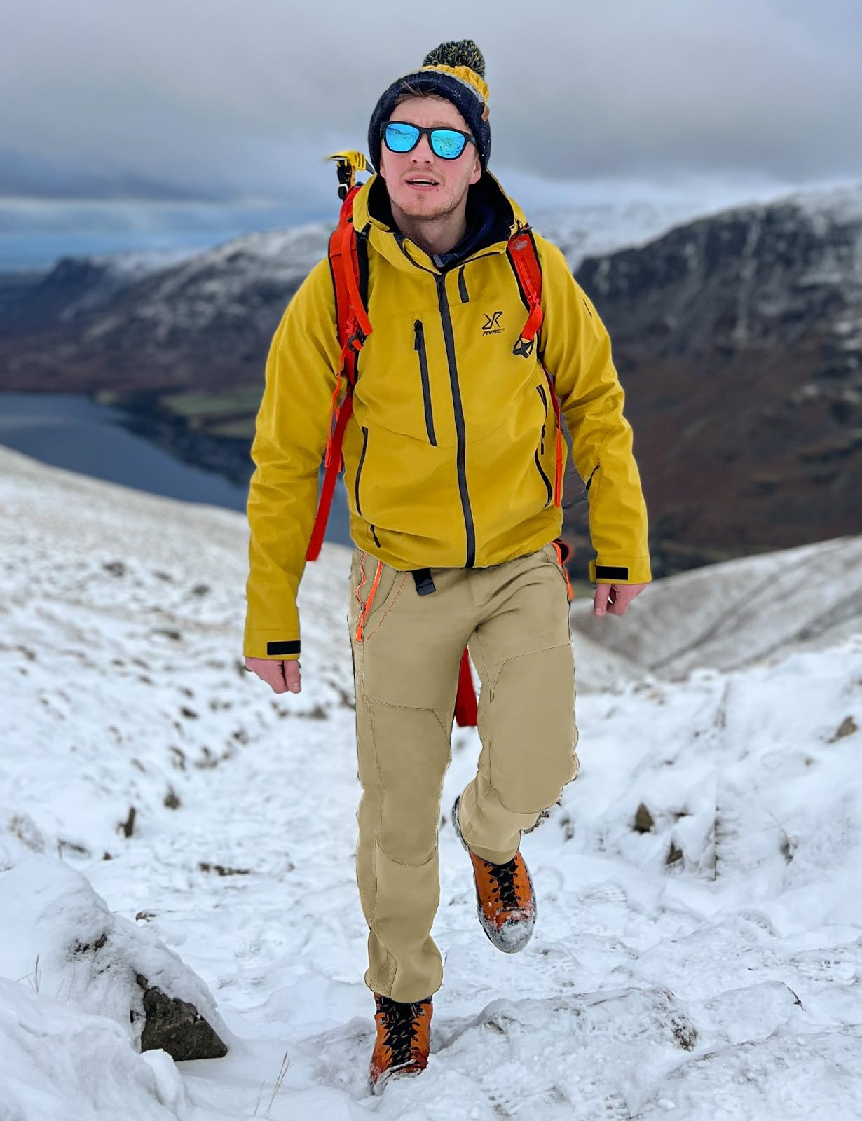 TBMPOY Men's Snow Ski Hiking Pants Waterproof Winter Fleece Lined Pants Camping Skiing Ice Fishing Pants with Belt