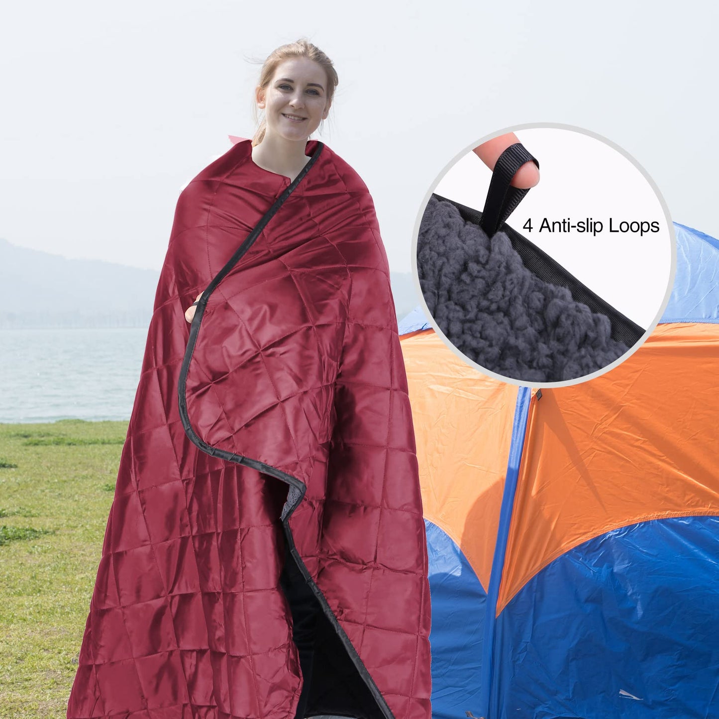 REDCAMP Large Camping Blanket with Sherpa Lining, Cold Weather Warm Outdoor Blanket Windproof for Camping Stadium, Machine Washable 59"x 79"