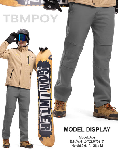 TBMPOY Men's Snow Ski Hiking Pants Waterproof Winter Fleece Lined Pants Camping Skiing Ice Fishing Pants with Belt