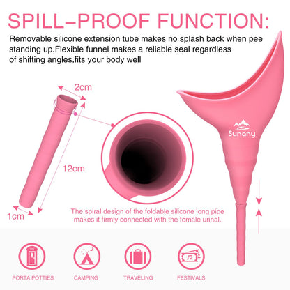 Female Urination Device,Reusable Silicone Female Urinal Foolproof Women Pee Funnel Allows Women to Pee Standing Up,Women's Urinal with Drawstring Bags is The Perfect Companion for Travel and Outdoor