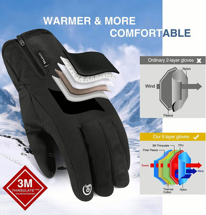 -10℉ Waterproof Winter Gloves for Men & Women, Breathable Thermal Gloves, 5-Layer Touch Screen Cold Weather Gloves