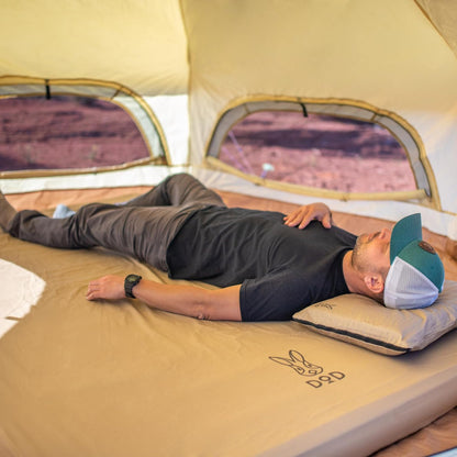 DOD Soto Sleeping Pad for Camping - Extra Thick Self-Inflating Camping - Mattress and Camping Pillow - Tan - Medium