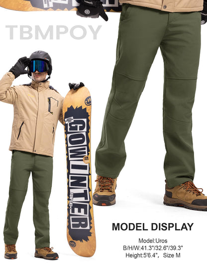 TBMPOY Men's Snow Ski Hiking Pants Waterproof Winter Fleece Lined Pants Camping Skiing Ice Fishing Pants with Belt