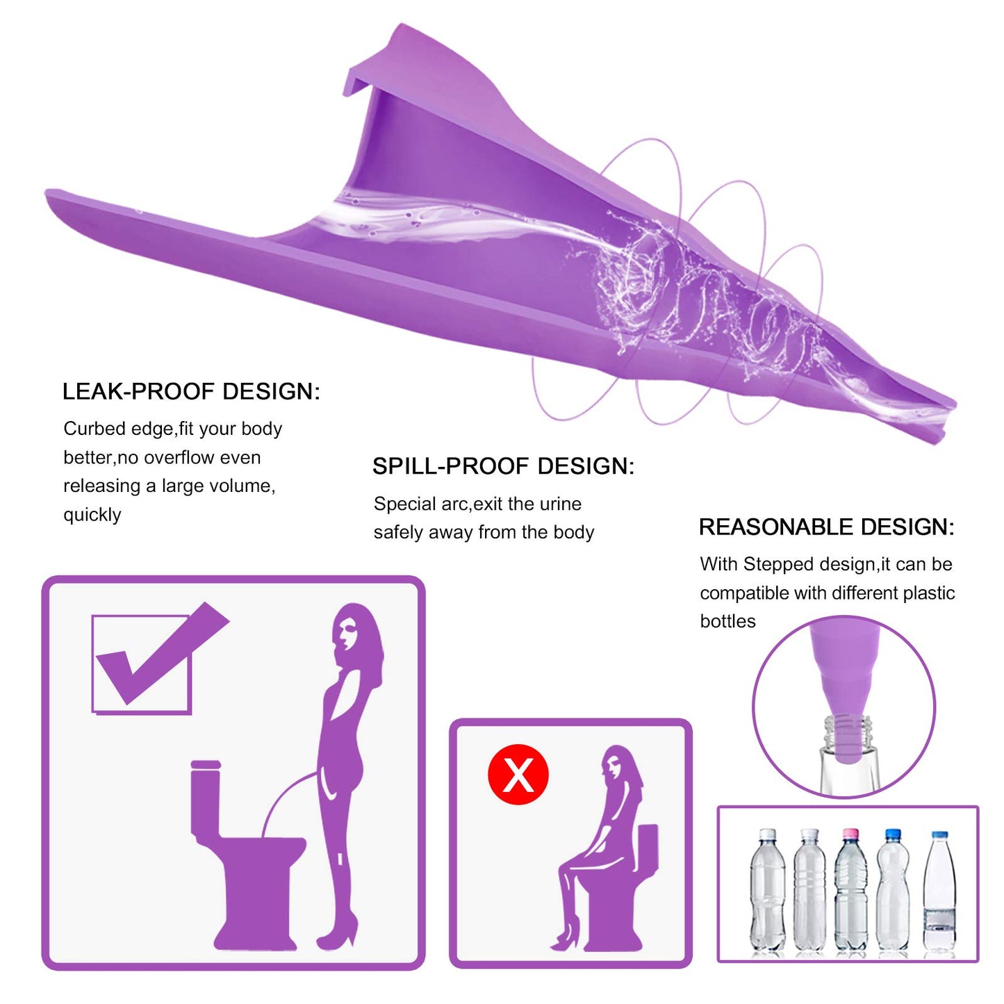Female Urination Device,Reusable Silicone Female Urinal Foolproof Women Pee Funnel Allows Women to Pee Standing Up,Women's Urinal with Drawstring Bags is The Perfect Companion for Travel and Outdoor
