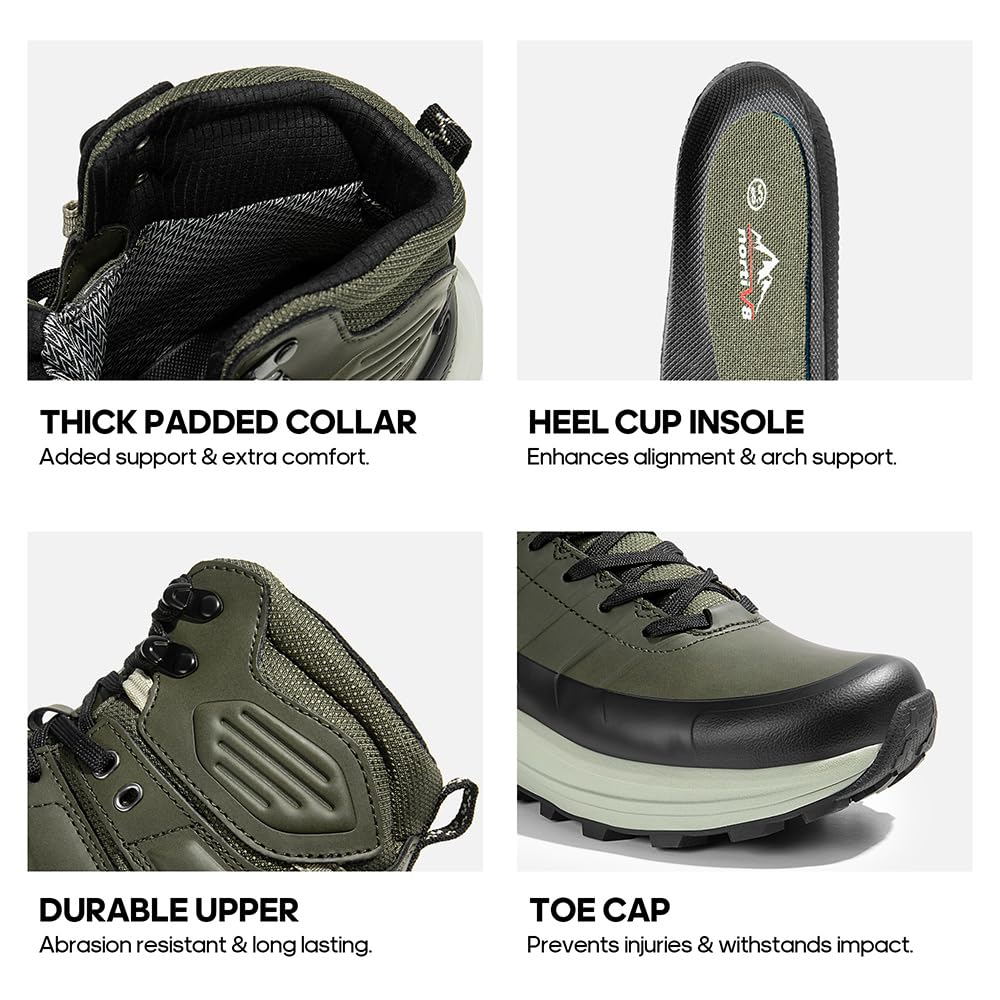 NORTIV 8 Men's Waterproof Hiking Boots Lightweight Non-Slip Outdoor Ankle Trekking Boots Expedition