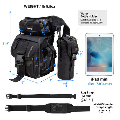 Jueachy Drop Leg Bag for Men Tactical Metal Detecting Thigh Pack with Water Bottle Pouch