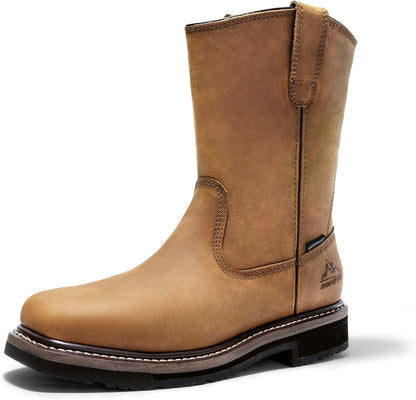 NORTIV 8 Steel Toe Cowboy Boots for Men | Waterproof Pull on Wellington Western Cowboy Boots for Men with Full-grain Leather for Construction Farming Bronco Stormrider