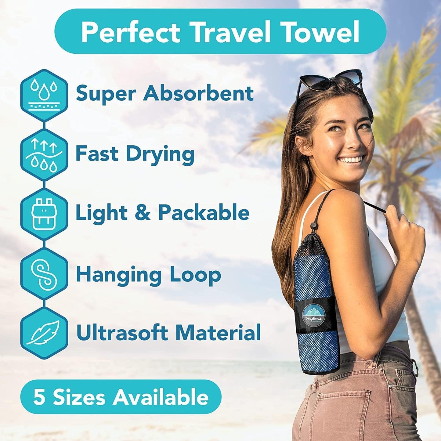 Youphoria Microfiber Travel Towel Fast Drying Lightweight - Quick Dry Towel for Camping, Beach, Backpacking, Hiking & Sport