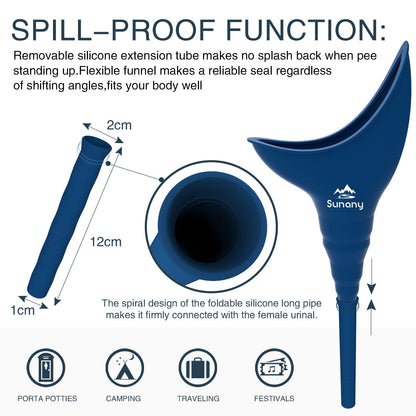 Female Urination Device,Reusable Silicone Female Urinal Foolproof Women Pee Funnel Allows Women to Pee Standing Up,Women's Urinal with Drawstring Bags is The Perfect Companion for Travel and Outdoor