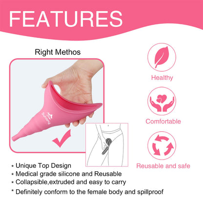 Female Urination Device,Reusable Silicone Female Urinal Foolproof Women Pee Funnel Allows Women to Pee Standing Up,Women's Urinal with Drawstring Bags is The Perfect Companion for Travel and Outdoor