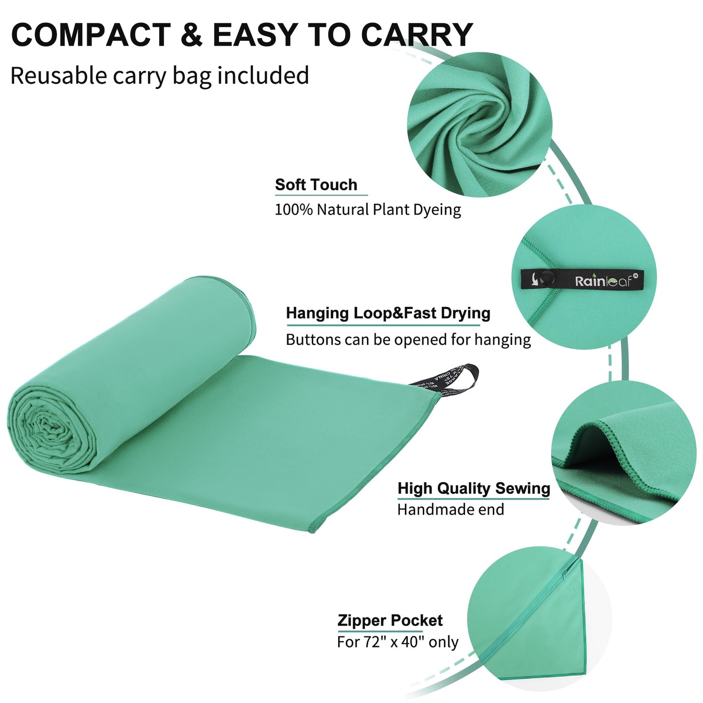 Rainleaf Microfiber Towel Perfect Travel & Gym & Camping Towel. Quick Dry - Super Absorbent - Ultra Compact - Lightweight. Suitable for Trip, Beach, Shower, Backpacking, Pool