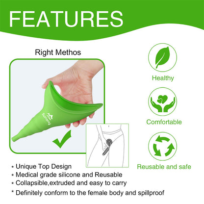 Female Urination Device,Reusable Silicone Female Urinal Foolproof Women Pee Funnel Allows Women to Pee Standing Up,Women's Urinal with Drawstring Bags is The Perfect Companion for Travel and Outdoor