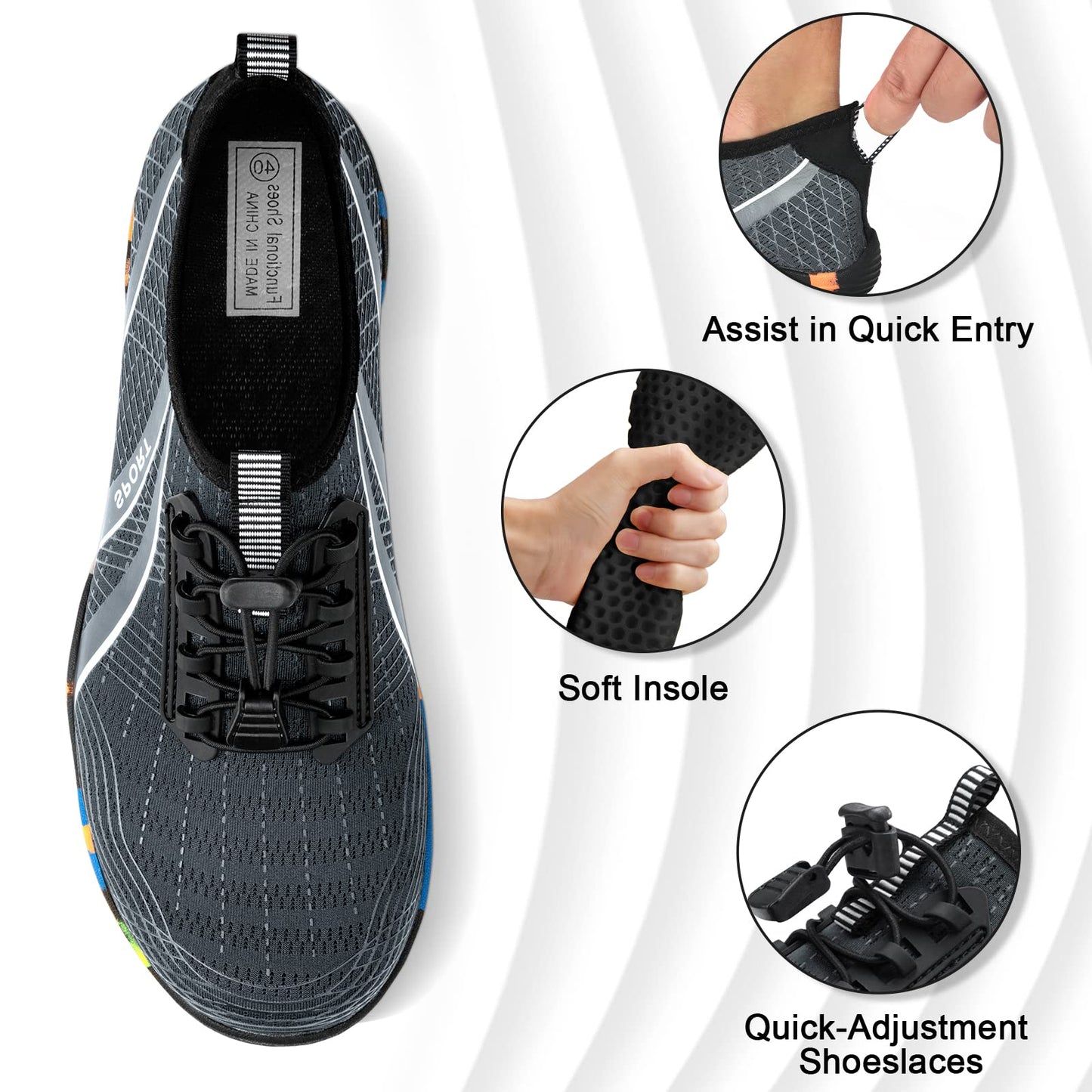 ATHMILE Water Shoes for Men Women River Shoes Adult Swim Beach Lake Pool Aqua Socks Barefoot Quick Dry for Hiking Surfing Kayaking Size