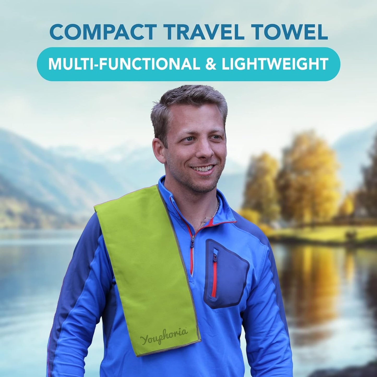 Youphoria Microfiber Travel Towel Fast Drying Lightweight - Quick Dry Towel for Camping, Beach, Backpacking, Hiking & Sport