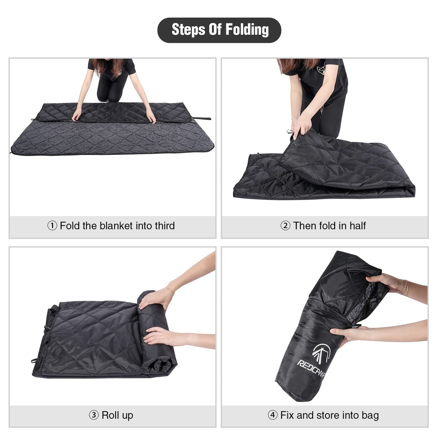 REDCAMP Large Camping Blanket with Sherpa Lining, Cold Weather Warm Outdoor Blanket Windproof for Camping Stadium, Machine Washable 59"x 79"