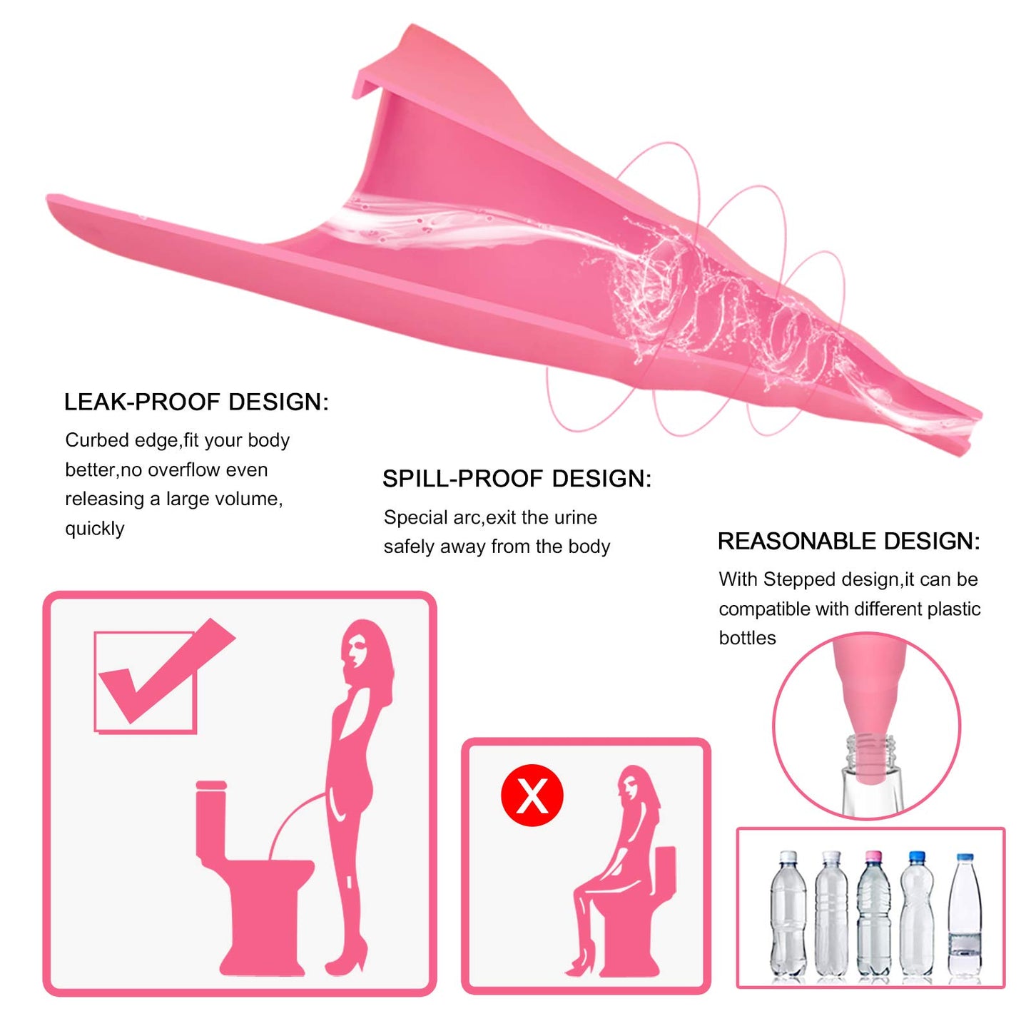 Female Urination Device,Reusable Silicone Female Urinal Foolproof Women Pee Funnel Allows Women to Pee Standing Up,Women's Urinal with Drawstring Bags is The Perfect Companion for Travel and Outdoor