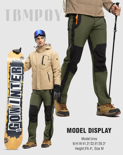 TBMPOY Men's Snow Ski Hiking Pants Waterproof Winter Fleece Lined Pants Camping Skiing Ice Fishing Pants with Belt