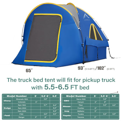 Pickup Truck Tent, Waterproof PU2000mm Double Layer for 6.5 FT Truck Bed, Portable Truck Bed Tent for Camping, Blue