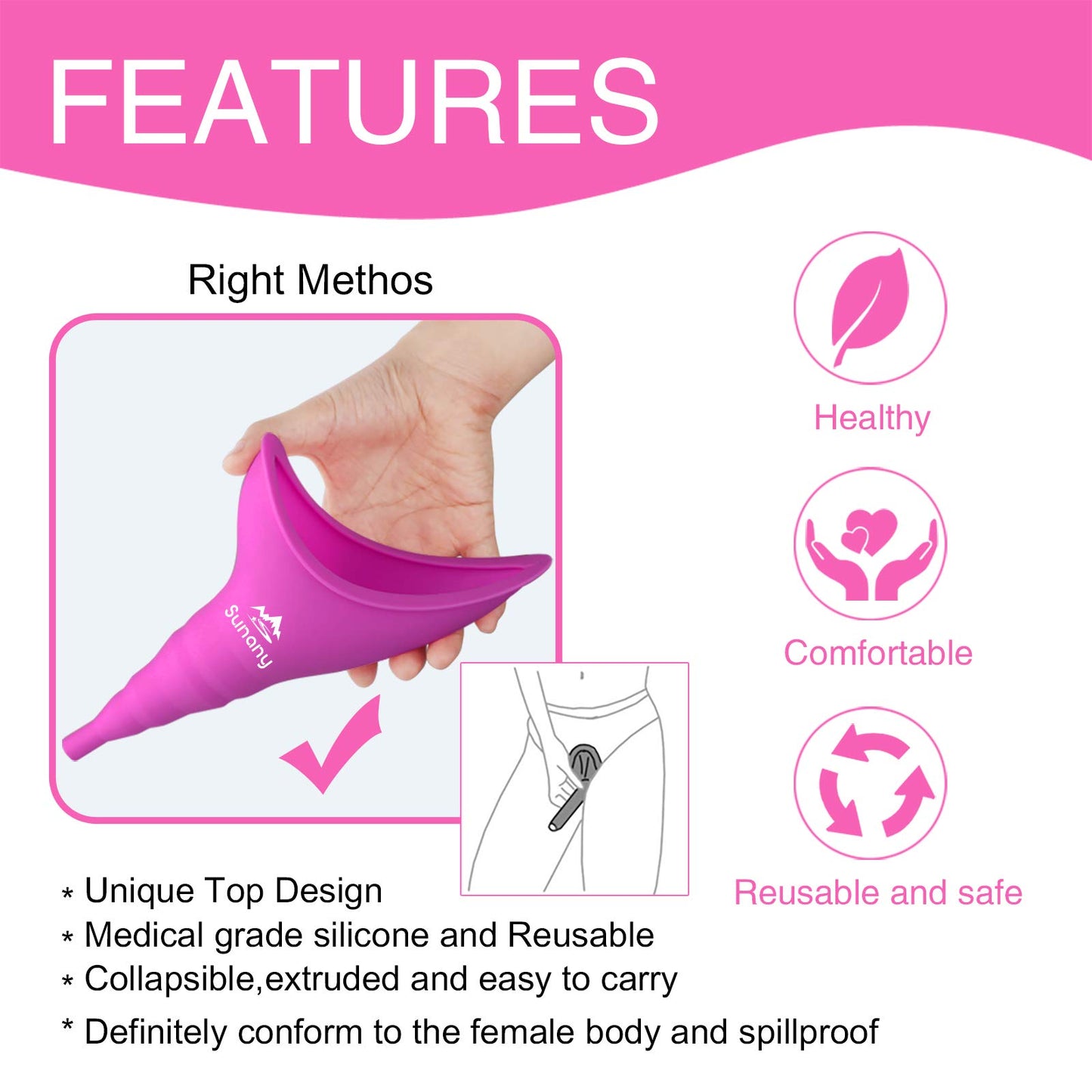 Female Urination Device,Reusable Silicone Female Urinal Foolproof Women Pee Funnel Allows Women to Pee Standing Up,Women's Urinal with Drawstring Bags is The Perfect Companion for Travel and Outdoor