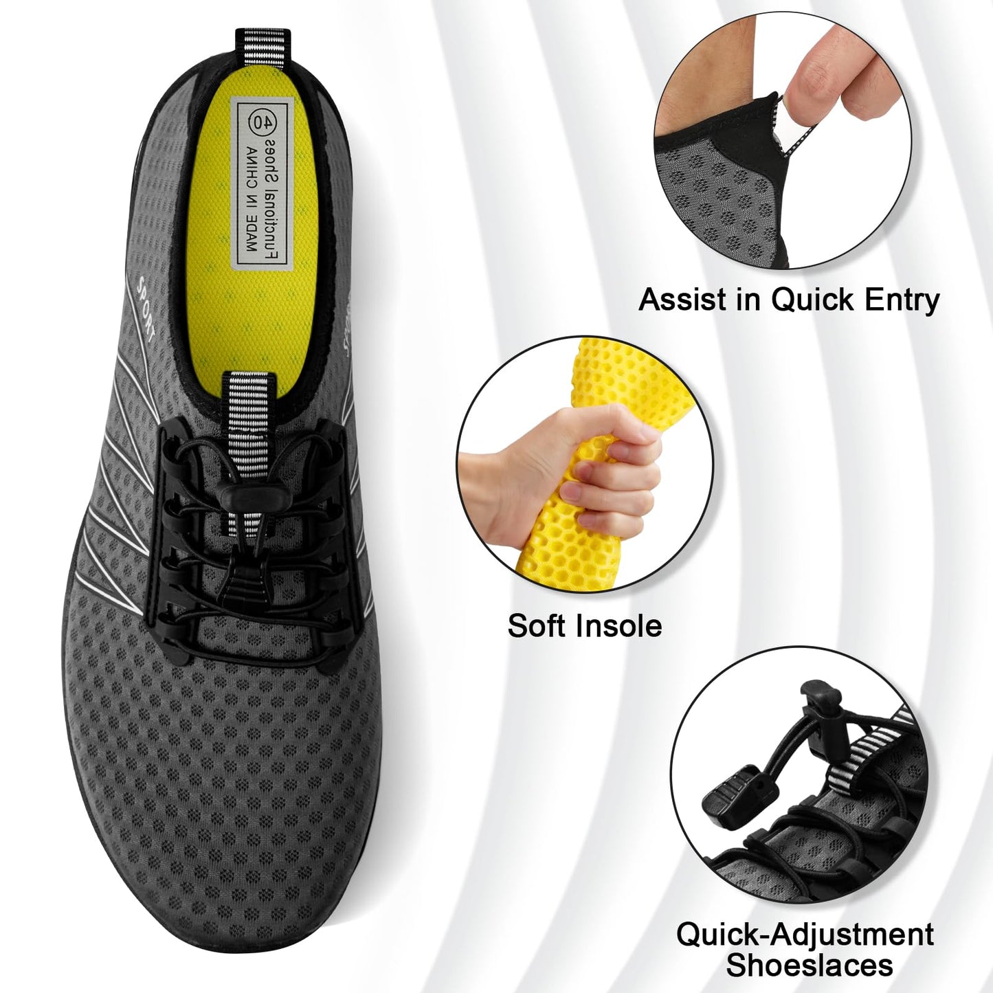 ATHMILE Water Shoes for Men Women River Shoes Adult Swim Beach Lake Pool Aqua Socks Barefoot Quick Dry for Hiking Surfing Kayaking Size