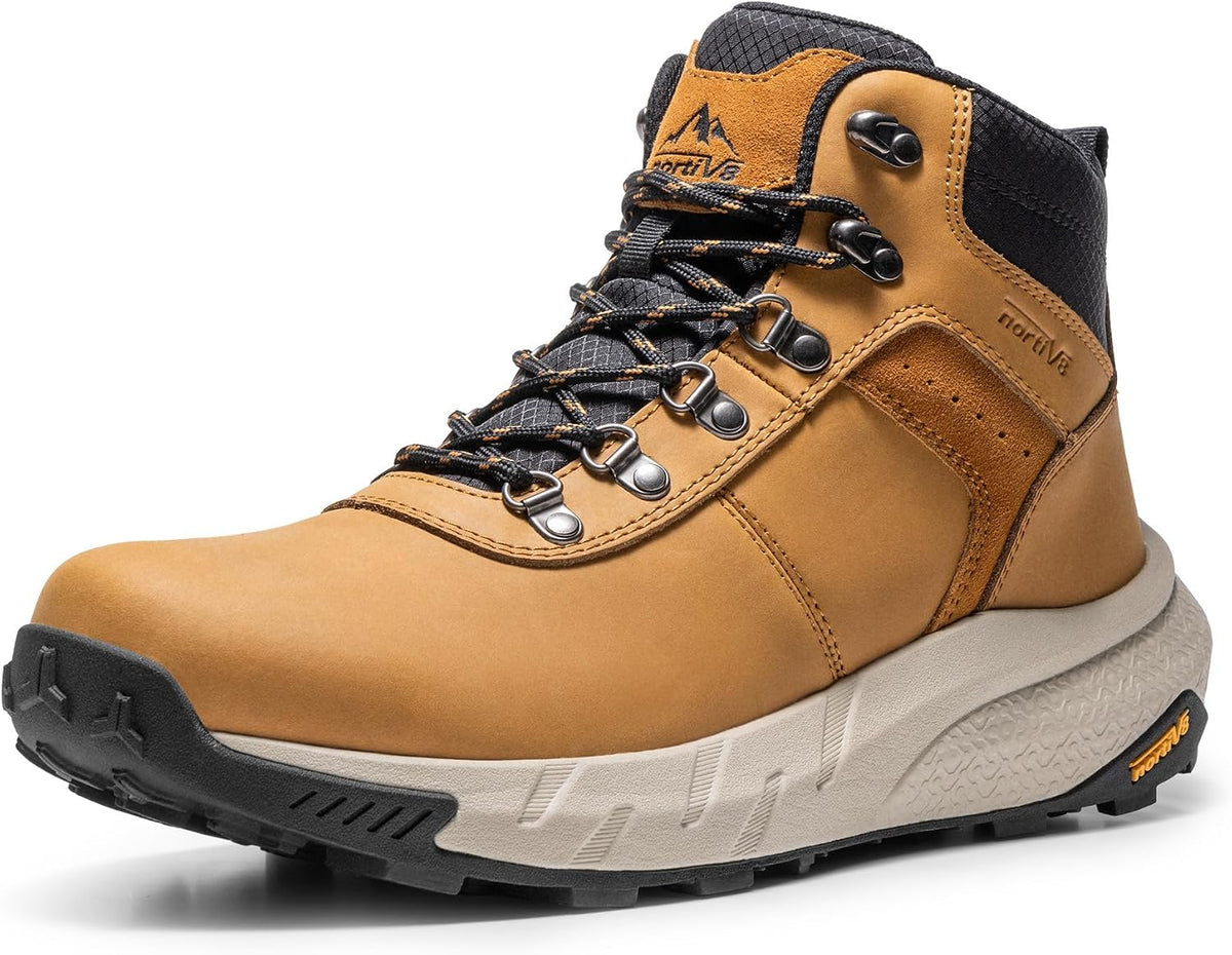 NORTIV 8 Men's Waterproof Leather Hiking Boots | Lightweight Non-Slip Work Boots for Warehouse, Yard, Landscaping and Delivery DriftShield
