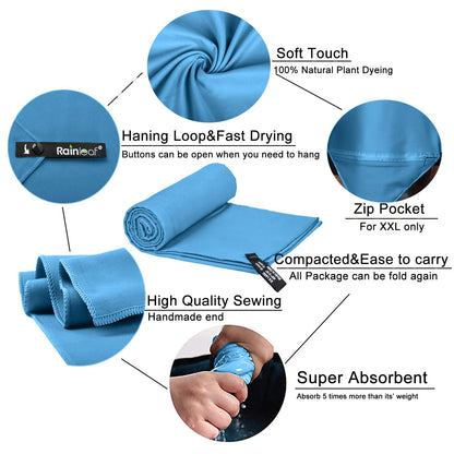 Rainleaf Microfiber Towel Perfect Travel & Gym & Camping Towel. Quick Dry - Super Absorbent - Ultra Compact - Lightweight. Suitable for Trip, Beach, Shower, Backpacking, Pool