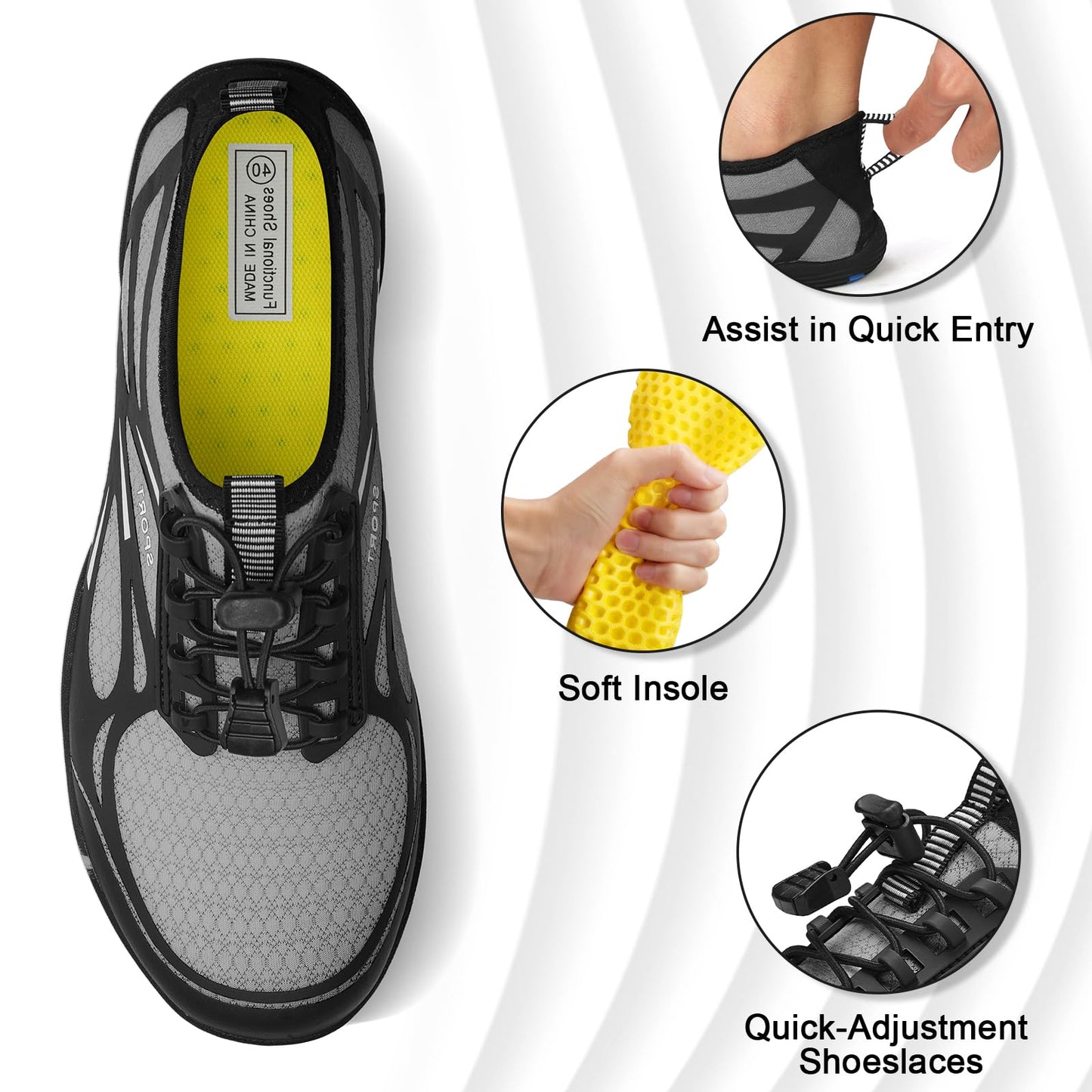 ATHMILE Water Shoes for Men Women River Shoes Adult Swim Beach Lake Pool Aqua Socks Barefoot Quick Dry for Hiking Surfing Kayaking Size