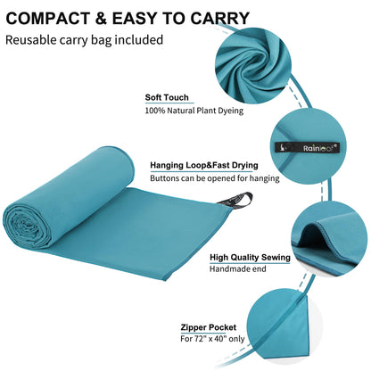 Rainleaf Microfiber Towel Perfect Travel & Gym & Camping Towel. Quick Dry - Super Absorbent - Ultra Compact - Lightweight. Suitable for Trip, Beach, Shower, Backpacking, Pool