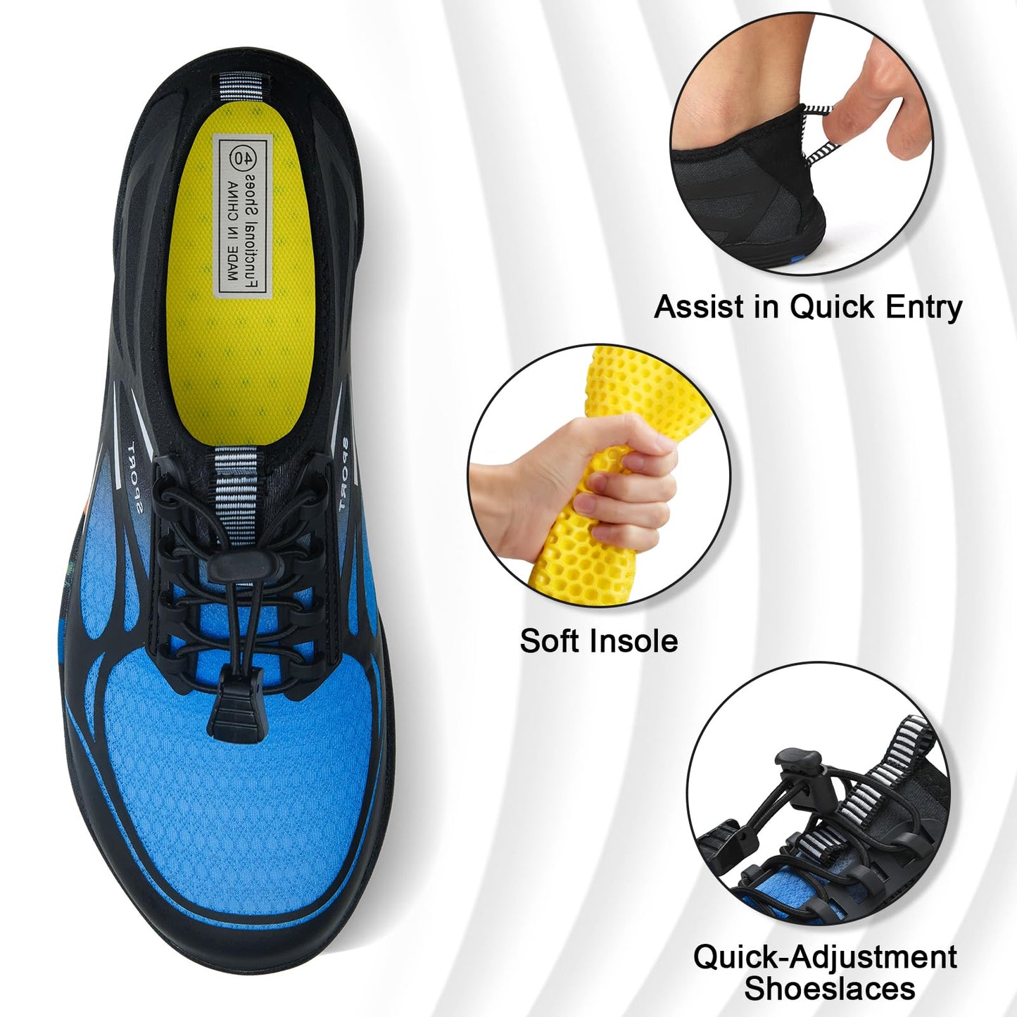 ATHMILE Water Shoes for Men Women River Shoes Adult Swim Beach Lake Pool Aqua Socks Barefoot Quick Dry for Hiking Surfing Kayaking Size