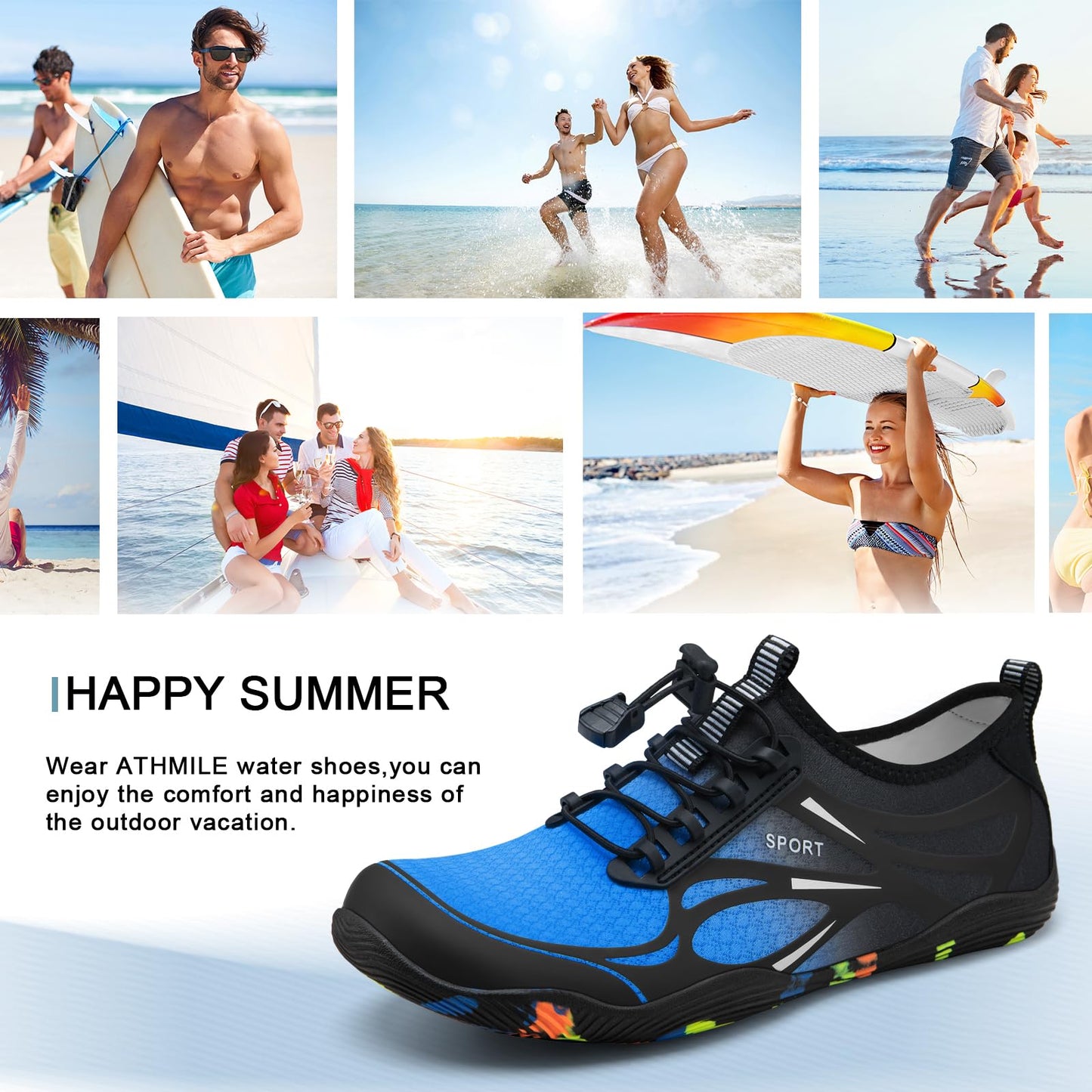 ATHMILE Water Shoes for Men Women River Shoes Adult Swim Beach Lake Pool Aqua Socks Barefoot Quick Dry for Hiking Surfing Kayaking Size