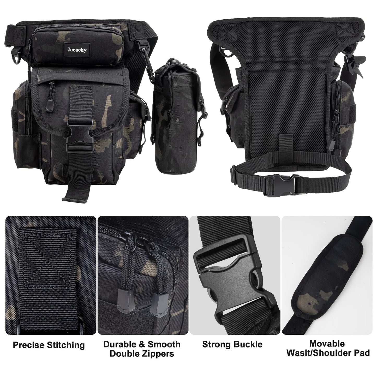 Jueachy Drop Leg Bag for Men Tactical Metal Detecting Thigh Pack with Water Bottle Pouch