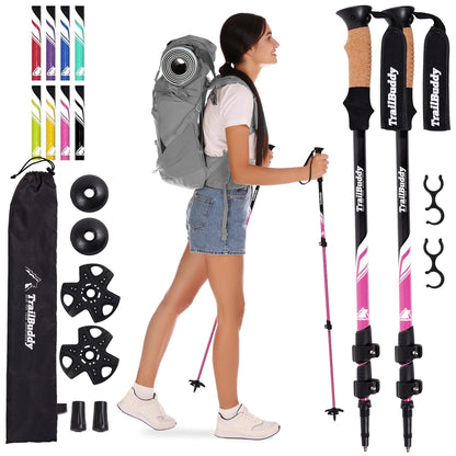 TrailBuddy Trekking Poles - Lightweight, Collapsible Hiking Poles for Snowshoe & Backpacking Gear - Pair of 2 Walking Sticks for Hiking, 7075 Aluminum with Cork Grip