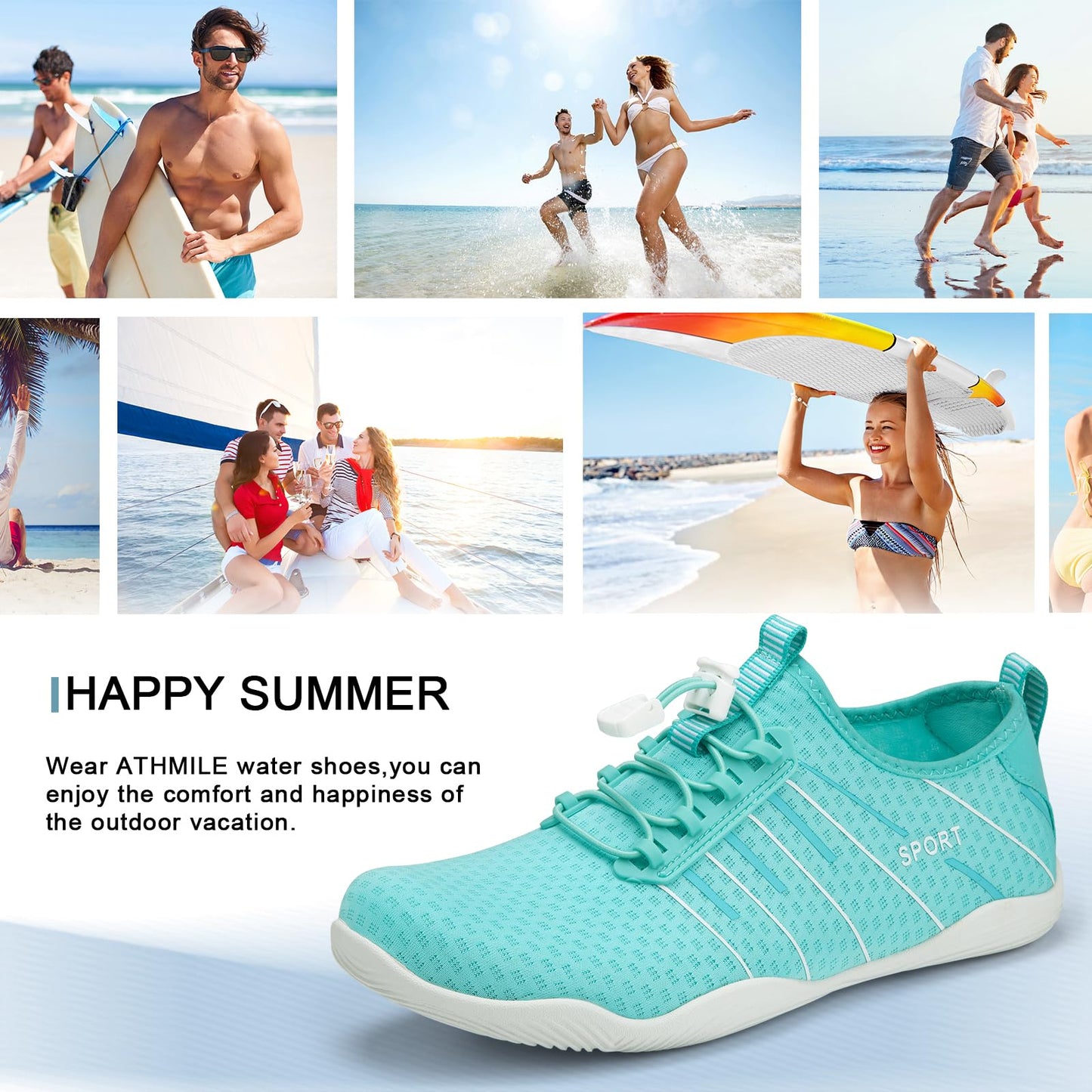 ATHMILE Water Shoes for Men Women River Shoes Adult Swim Beach Lake Pool Aqua Socks Barefoot Quick Dry for Hiking Surfing Kayaking Size