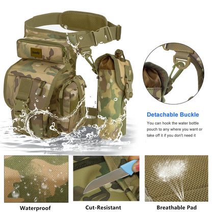 Jueachy Drop Leg Bag for Men Tactical Metal Detecting Thigh Pack with Water Bottle Pouch