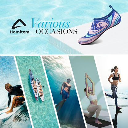 Homitem Water Shoes for Women Men Aqua Socks Swim Beach Pool River Slip-On Barefoot Quick-Dry Vacation Cruise Essentials Accessories for Yoga Kayak Sports