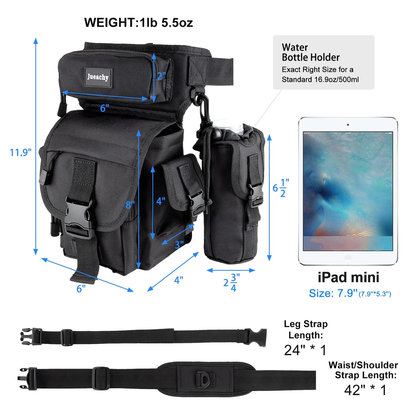 Jueachy Drop Leg Bag for Men Tactical Metal Detecting Thigh Pack with Water Bottle Pouch