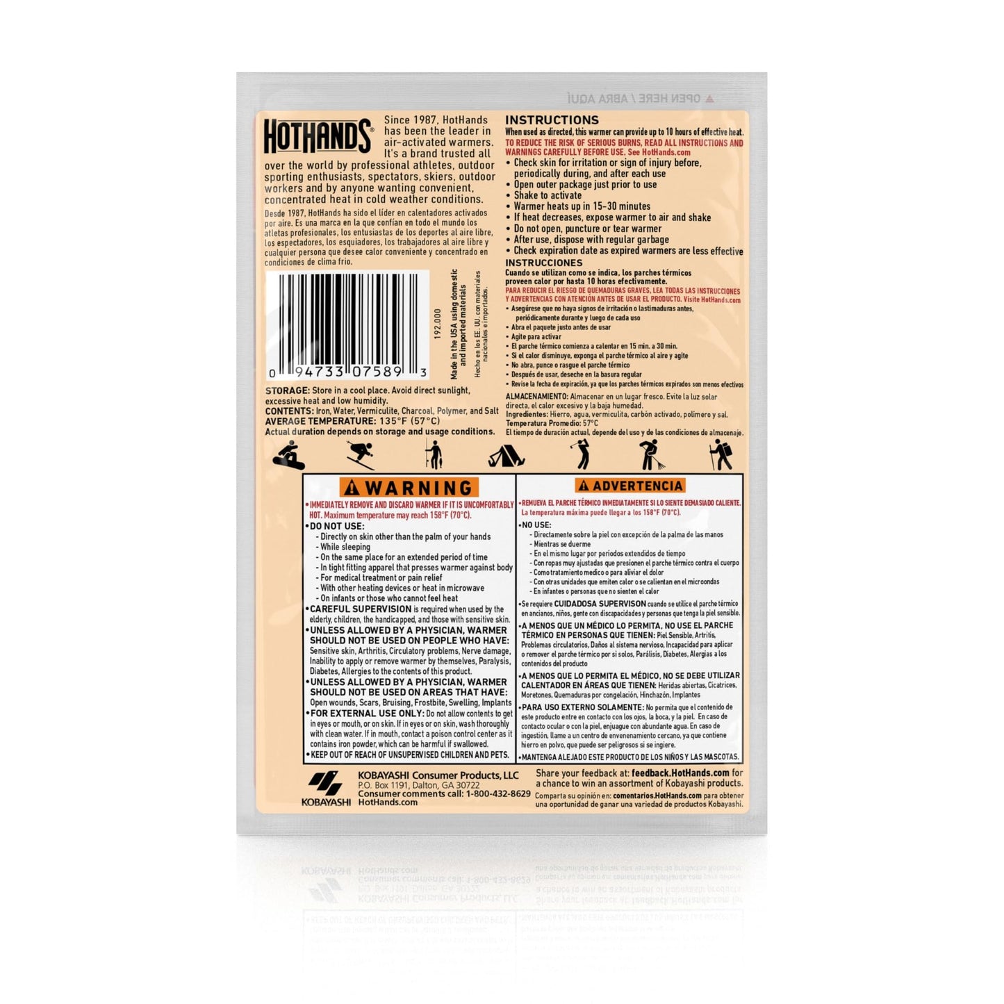 HotHands Body & Hand Super Warmers - Long Lasting Natural Odorless Air Activated Warmers - Up to 18 Hours of Heat - 10 Individual Warmers