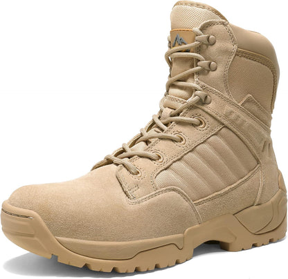 NORTIV 8 Men's Side Zipper Military Tactical Work Boots | Leather Motorcycle Combat Boots With Non-slip Sole for Outdoor Work, Hiking, Tactical Training and Daily Wear