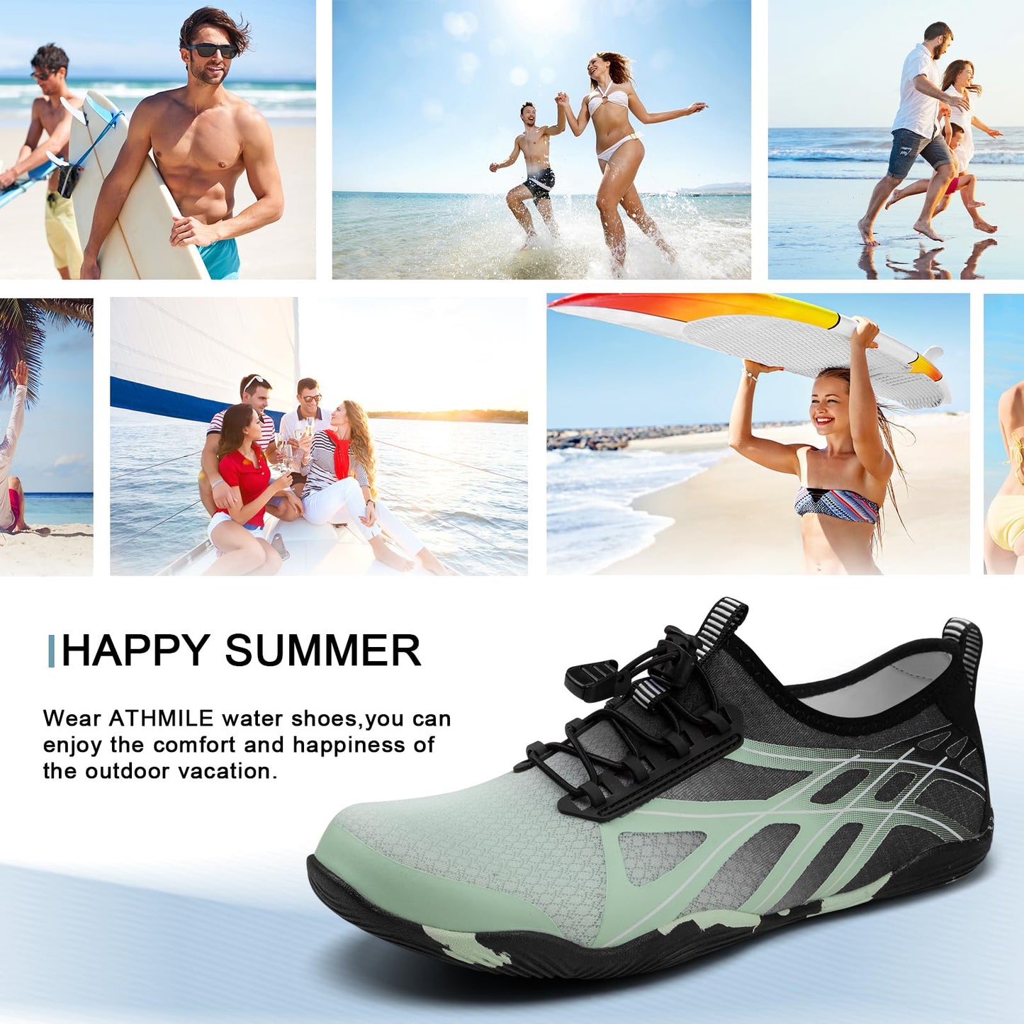 ATHMILE Water Shoes for Men Women River Shoes Adult Swim Beach Lake Pool Aqua Socks Barefoot Quick Dry for Hiking Surfing Kayaking Size