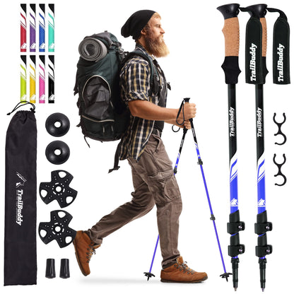 TrailBuddy Trekking Poles - Lightweight, Collapsible Hiking Poles for Snowshoe & Backpacking Gear - Pair of 2 Walking Sticks for Hiking, 7075 Aluminum with Cork Grip