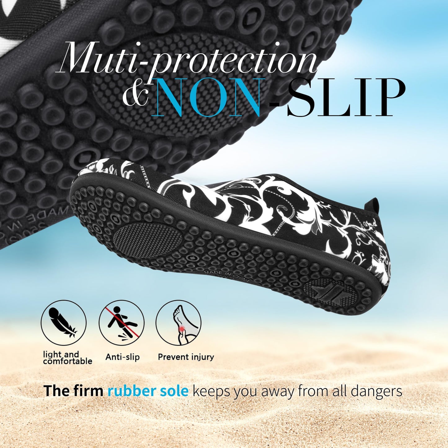 Homitem Water Shoes for Women Men Aqua Socks Swim Beach Pool River Slip-On Barefoot Quick-Dry Vacation Cruise Essentials Accessories for Yoga Kayak Sports