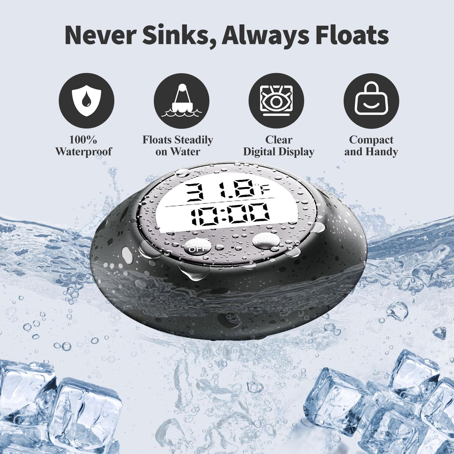 Silicone Cover Ice Bath Thermometer with Timer, Waterproof Floating Cold Plunge Thermometer, Water Thermometer for Ice Bath Tub Accurate Recovery(Black)