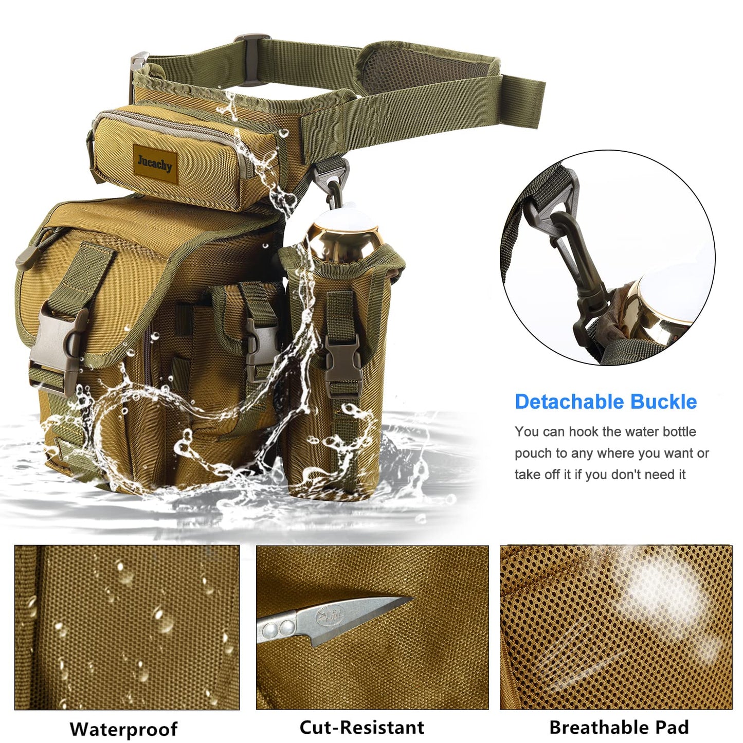 Jueachy Drop Leg Bag for Men Tactical Metal Detecting Thigh Pack with Water Bottle Pouch