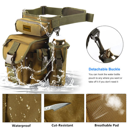 Jueachy Drop Leg Bag for Men Tactical Metal Detecting Thigh Pack with Water Bottle Pouch