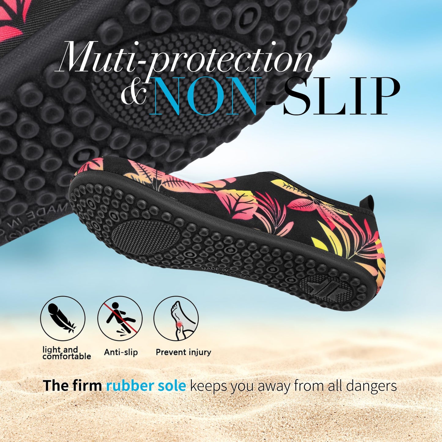 Homitem Water Shoes for Women Men Aqua Socks Swim Beach Pool River Slip-On Barefoot Quick-Dry Vacation Cruise Essentials Accessories for Yoga Kayak Sports