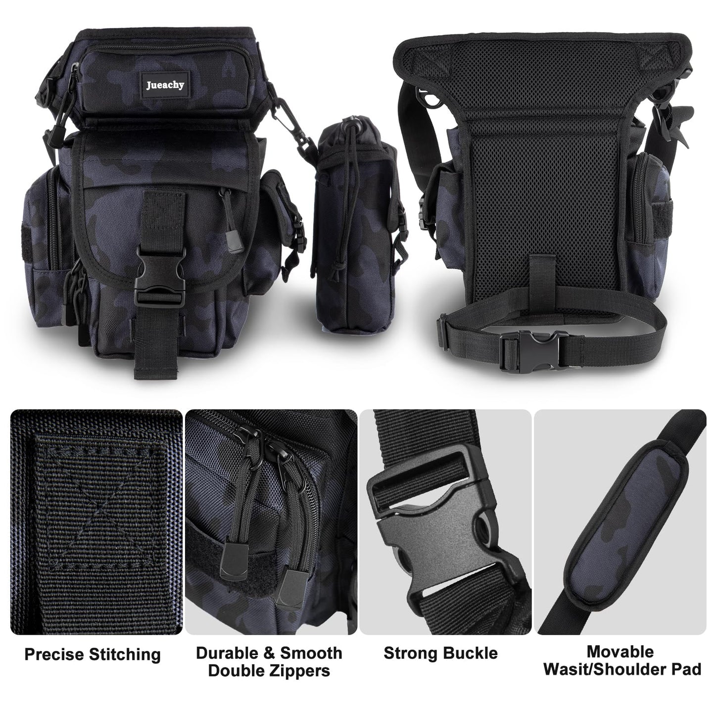 Jueachy Drop Leg Bag for Men Tactical Metal Detecting Thigh Pack with Water Bottle Pouch