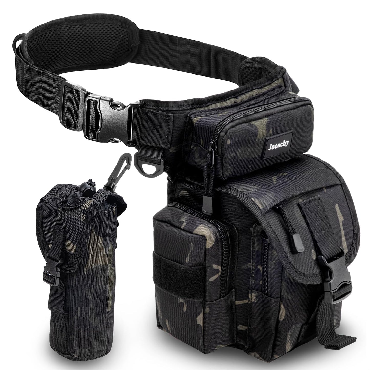 Jueachy Drop Leg Bag for Men Tactical Metal Detecting Thigh Pack with Water Bottle Pouch