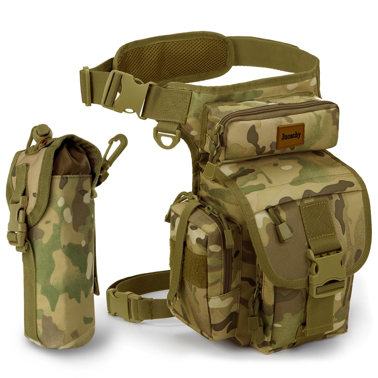 Jueachy Drop Leg Bag for Men Tactical Metal Detecting Thigh Pack with Water Bottle Pouch