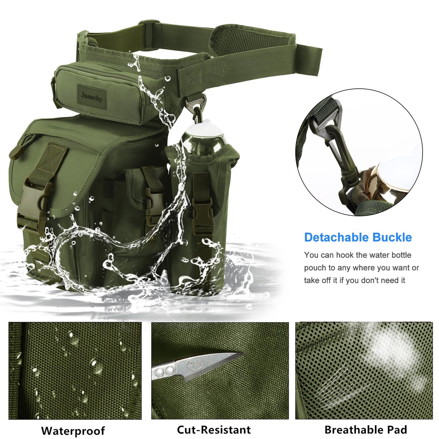 Jueachy Drop Leg Bag for Men Tactical Metal Detecting Thigh Pack with Water Bottle Pouch